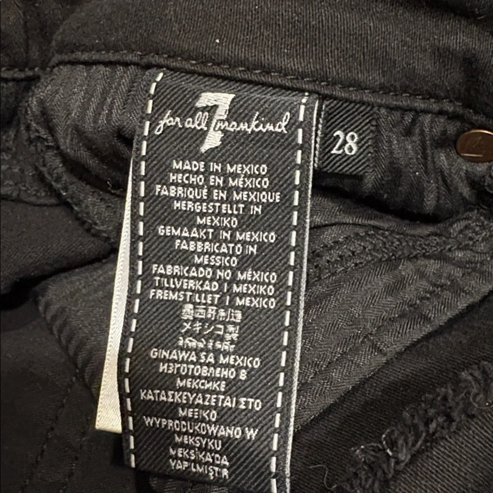 7 For All Mankind Black Denim Jeans with raw hem top and belt size 28